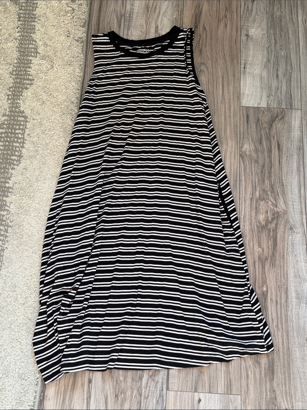 Time and Tru Black and White Striped Sleeveless Swing Dress